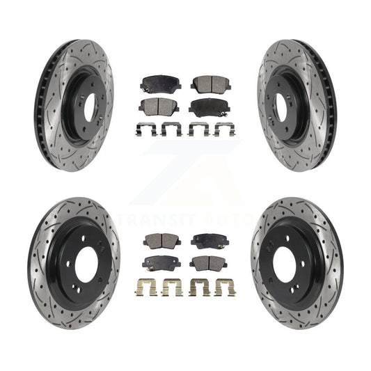 [Avant + Arrière] Kit de disque (percé rainuré revêtu) et plaquette (céramique) de frein pour 2016-2017 Hyundai Azera Limited KDT-100876