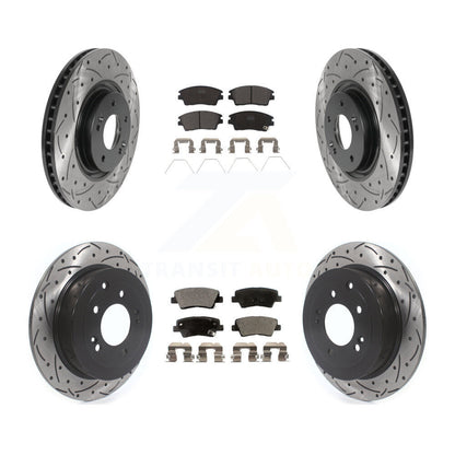 [Avant + Arrière] Kit de disque (percé rainuré revêtu) et plaquette (céramique) de frein pour 2017-2021 Kia Sportage Turbocharged avec Manual Parking KDT-100877
