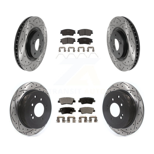 [Avant + Arrière] Kit de disque (percé rainuré revêtu) et plaquette (céramique) de frein pour 2017-2021 Kia Sportage Turbocharged avec Manual Parking KDT-100877