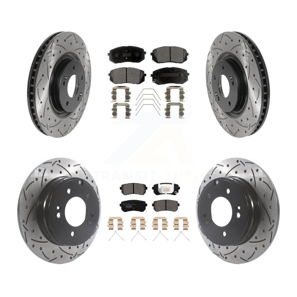 [Avant + Arrière] Kit de disque (percé rainuré revêtu) et plaquette (céramique) de frein pour Kia Optima avec Manual Parking KDT-100878