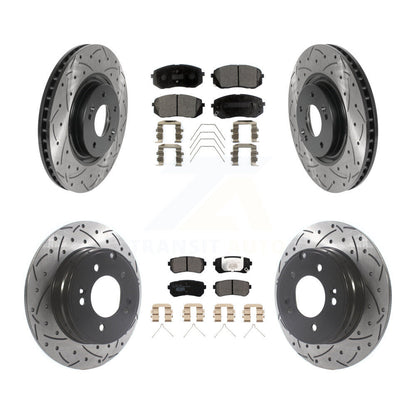 [Avant + Arrière] Kit de disque (percé rainuré revêtu) et plaquette (céramique) de frein pour Kia Optima avec Manual Parking KDT-100878