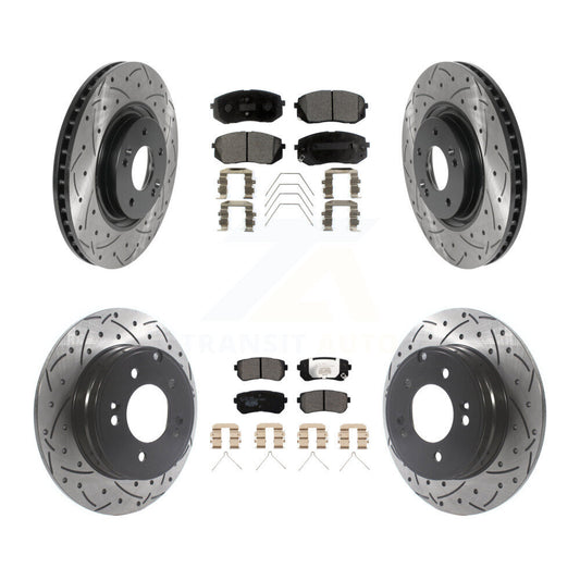 [Avant + Arrière] Kit de disque (percé rainuré revêtu) et plaquette (céramique) de frein pour Kia Optima avec Manual Parking KDT-100878