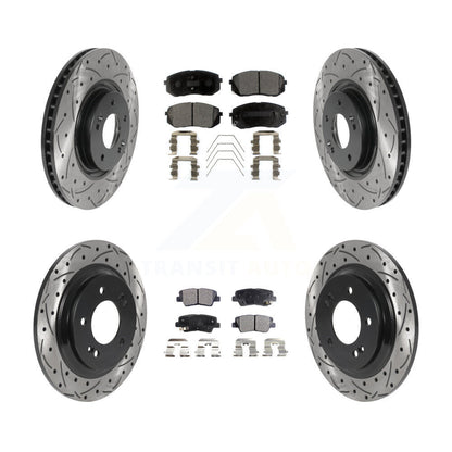 [Avant + Arrière] Kit de disque (percé rainuré revêtu) et plaquette (céramique) de frein pour 2016 Hyundai Sonata GAS engine avec Electric Parking KDT-100879