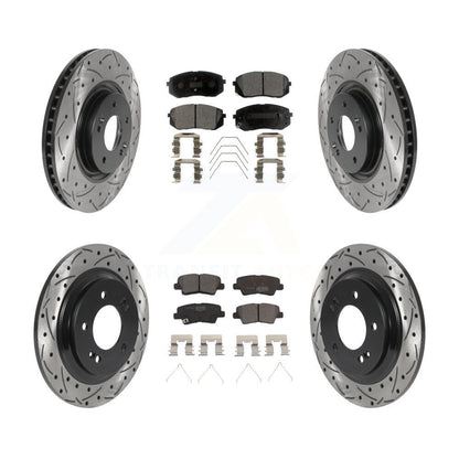 [Avant + Arrière] Kit de disque (percé rainuré revêtu) et plaquette (céramique) de frein pour Kia Optima avec Electric Parking KDT-100880