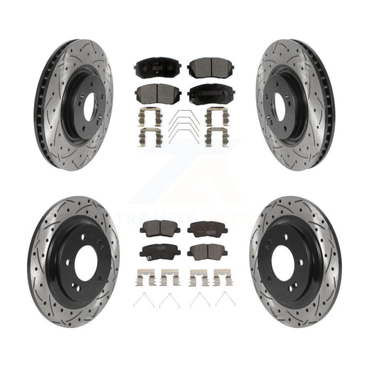 [Avant + Arrière] Kit de disque (percé rainuré revêtu) et plaquette (céramique) de frein pour Kia Optima avec Electric Parking KDT-100880