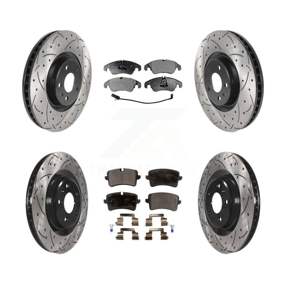 [Avant + Arrière] Kit de disque (percé rainuré revêtu) et plaquette (céramique) de frein pour 2014 Audi A6 avec 356mm Diameter Rotor KDT-100881