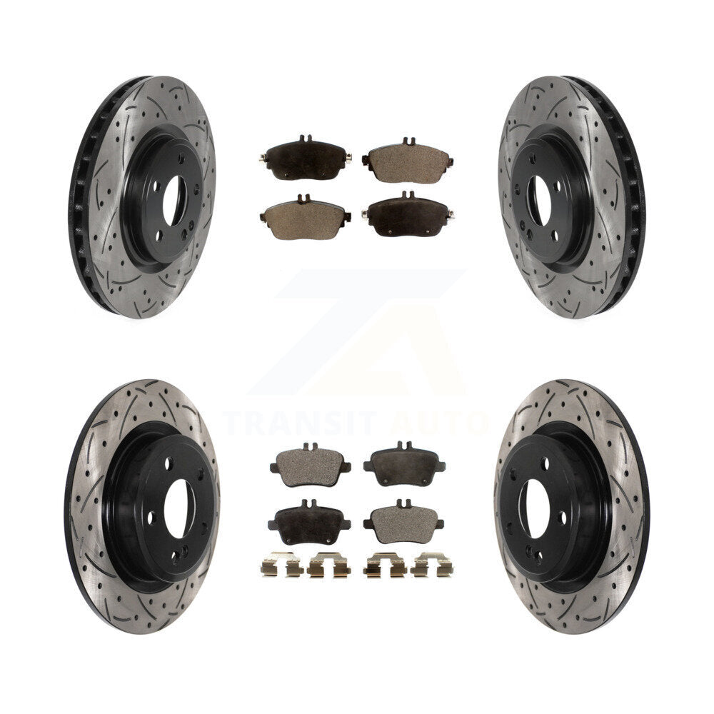 [Avant + Arrière] Kit de disque (percé rainuré revêtu) et plaquette (céramique) de frein pour Mercedes-Benz GLA250 CLA250 INFINITI QX30 B Electric Drive B250 KDT-100891