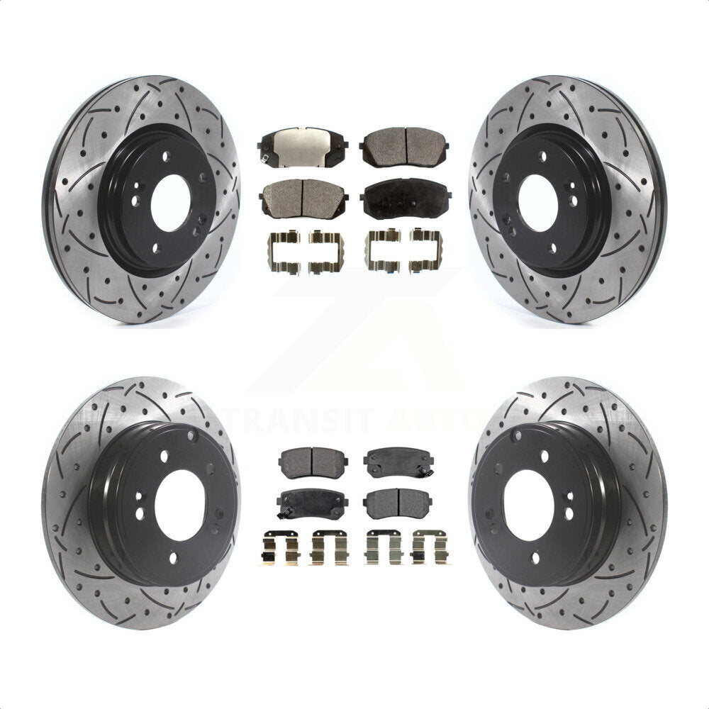 [Avant + Arrière] Kit de disque (percé rainuré revêtu) et plaquette (céramique) de frein pour 2015 Hyundai Sonata GAS engine avec Manual Parking KDT-100894 par Transit Auto