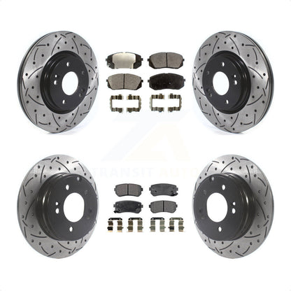 [Avant + Arrière] Kit de disque (percé rainuré revêtu) et plaquette (céramique) de frein pour 2015 Hyundai Sonata GAS engine avec Manual Parking KDT-100894 par Transit Auto