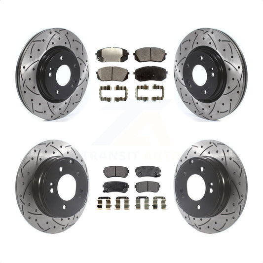 [Avant + Arrière] Kit de disque (percé rainuré revêtu) et plaquette (céramique) de frein pour 2015 Hyundai Sonata GAS engine avec Manual Parking KDT-100894 par Transit Auto