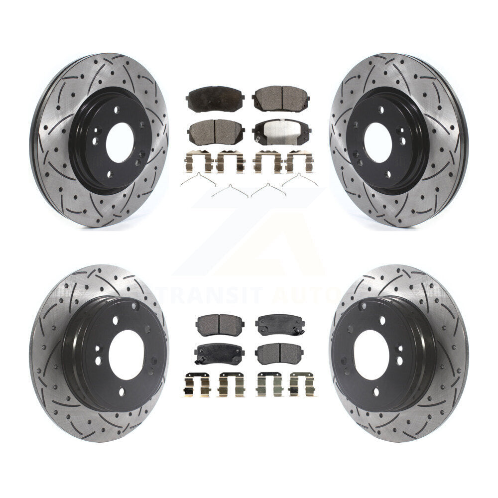 [Avant + Arrière] Kit de disque (percé rainuré revêtu) et plaquette (céramique) de frein pour 2015-2016 Hyundai Sonata GAS engine avec Manual Parking KDT-100895