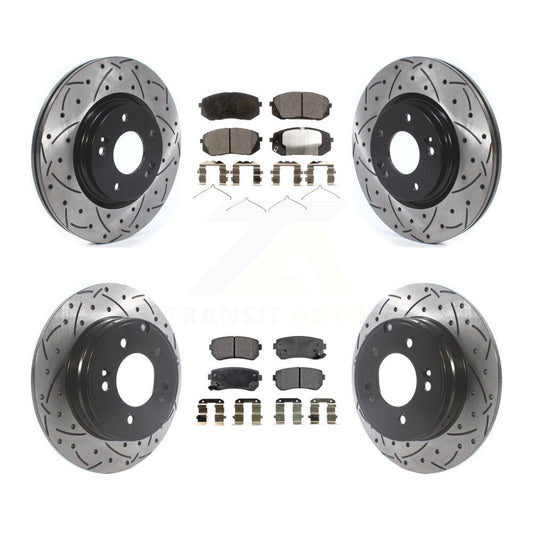 [Avant + Arrière] Kit de disque (percé rainuré revêtu) et plaquette (céramique) de frein pour 2015-2016 Hyundai Sonata GAS engine avec Manual Parking KDT-100895