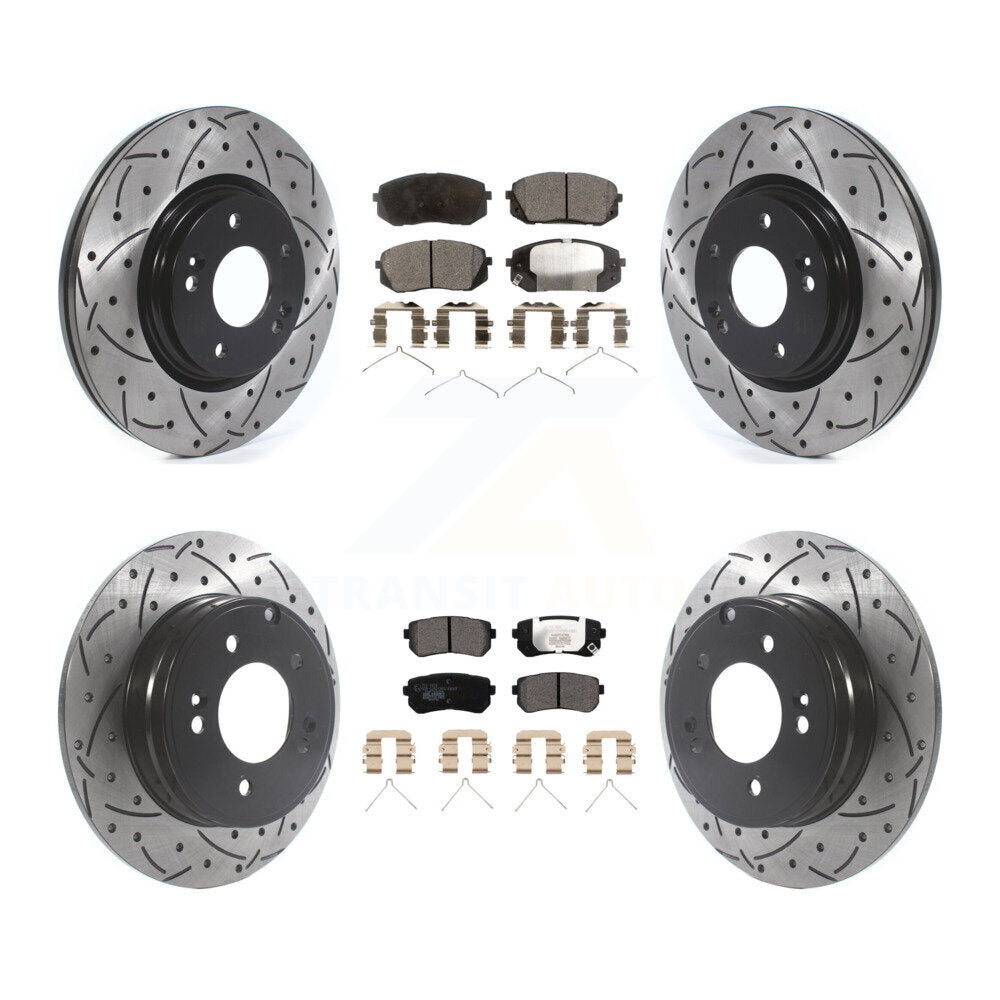 [Avant + Arrière] Kit de disque (percé rainuré revêtu) et plaquette (céramique) de frein pour Kia Optima avec Manual Parking KDT-100896