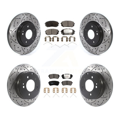 [Avant + Arrière] Kit de disque (percé rainuré revêtu) et plaquette (céramique) de frein pour Kia Optima avec Manual Parking KDT-100896