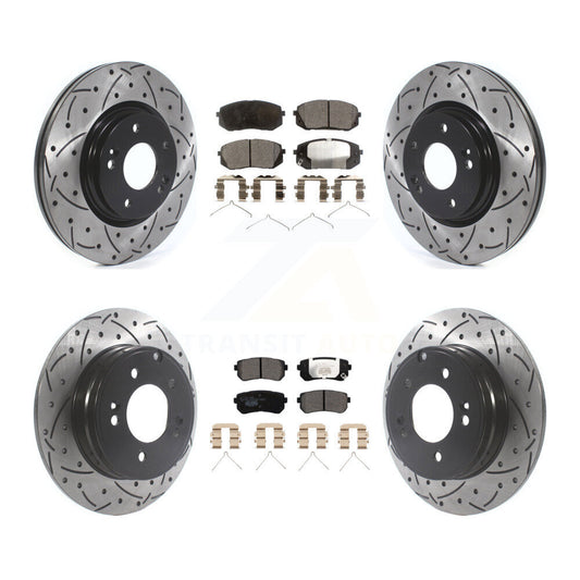 [Avant + Arrière] Kit de disque (percé rainuré revêtu) et plaquette (céramique) de frein pour Kia Optima avec Manual Parking KDT-100896