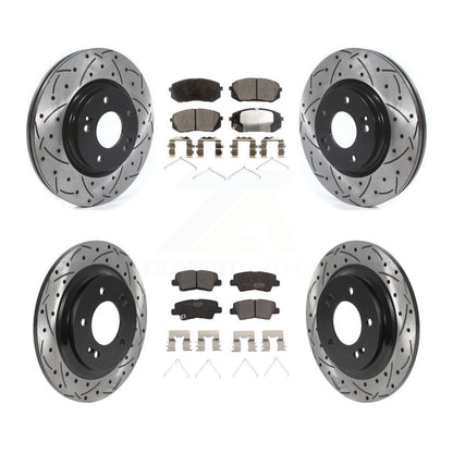 [Avant + Arrière] Kit de disque (percé rainuré revêtu) et plaquette (céramique) de frein pour Kia Optima avec Electric Parking KDT-100897