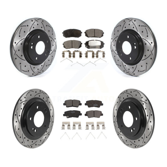 [Avant + Arrière] Kit de disque (percé rainuré revêtu) et plaquette (céramique) de frein pour Kia Optima avec Electric Parking KDT-100897