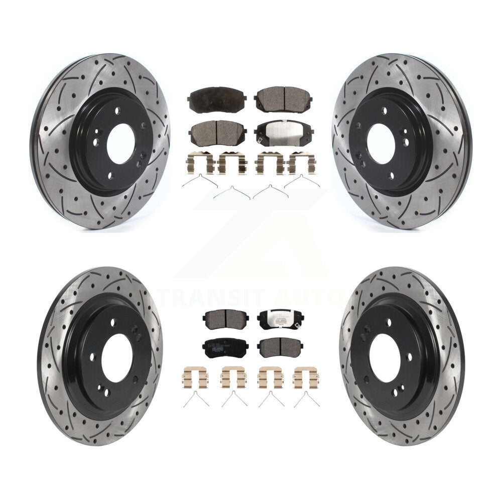 [Avant + Arrière] Kit de disque (percé rainuré revêtu) et plaquette (céramique) de frein pour 2016 Kia Optima LX EX 1.6T avec Electric Parking KDT-100898