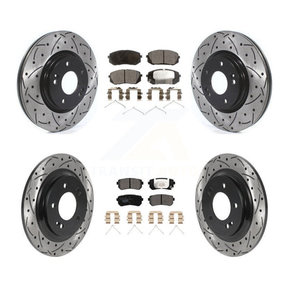 [Avant + Arrière] Kit de disque (percé rainuré revêtu) et plaquette (céramique) de frein pour 2016 Kia Optima LX EX 1.6T avec Electric Parking KDT-100898
