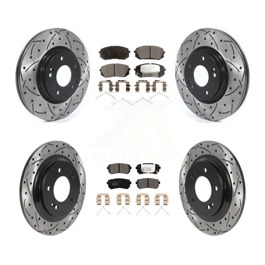 [Avant + Arrière] Kit de disque (percé rainuré revêtu) et plaquette (céramique) de frein pour 2016 Kia Optima LX EX 1.6T avec Electric Parking KDT-100898