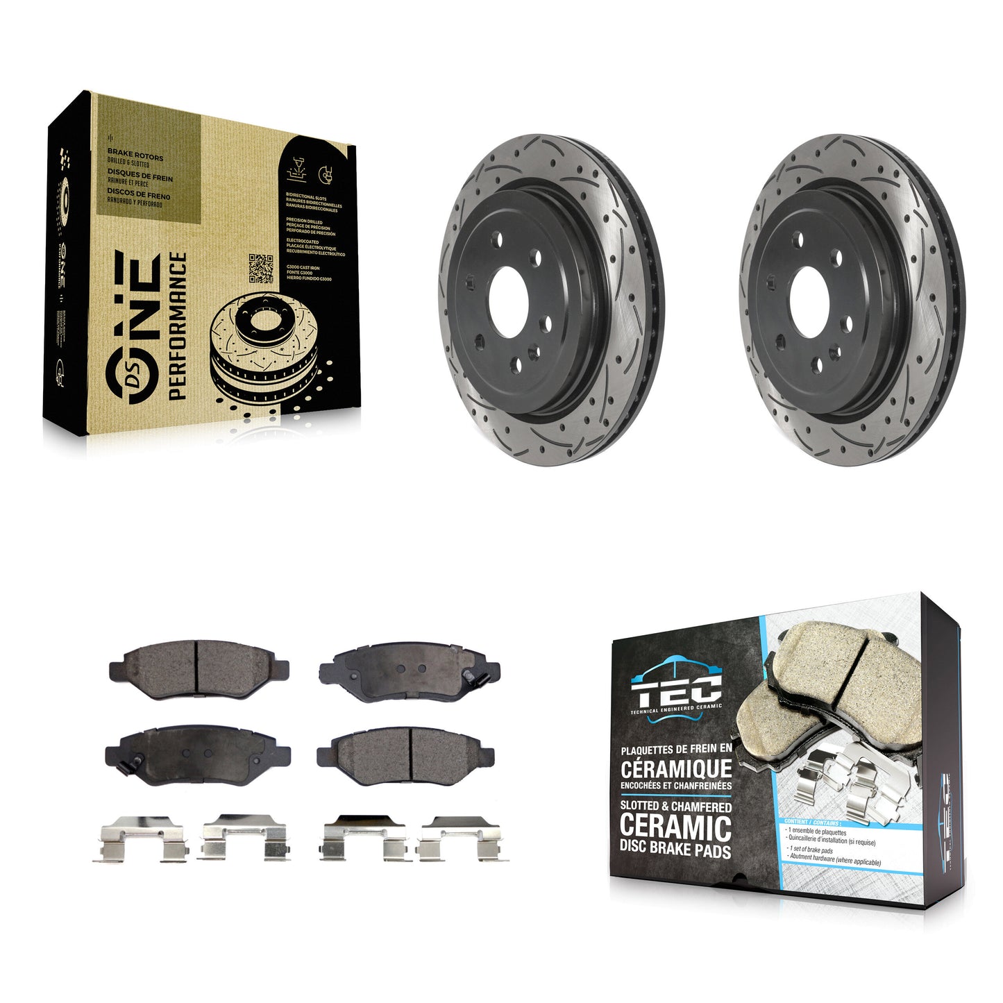 [Arrière] Kit de disque (percé rainuré revêtu) et plaquette (céramique) de frein pour Cadillac SRX Saab 9-4X KDT-100903