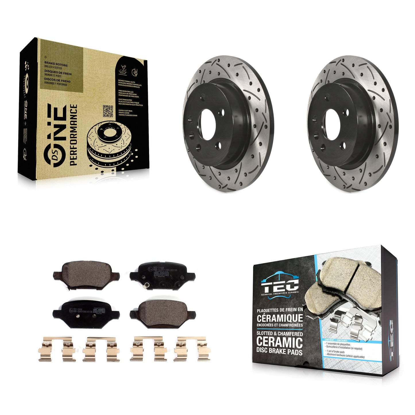 [Arrière] Kit de disque (percé rainuré revêtu) et plaquette (céramique) de frein pour 2018-2022 Chevrolet Trax Buick Encore KDT-100904