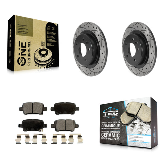 [Arrière] Kit de disque (percé rainuré revêtu) et plaquette (céramique) de frein pour Chevrolet Equinox Malibu GMC Terrain Buick LaCrosse Regal TourX KDT-100906
