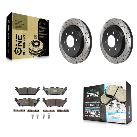 [Arrière] Kit de disque (percé rainuré revêtu) et plaquette (céramique) de frein pour Ford F-150 Expedition Lincoln Navigator KDT-100915