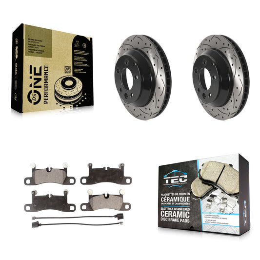 [Arrière] Kit de disque (percé rainuré revêtu) et plaquette (céramique) de frein pour Porsche Cayenne Volkswagen Touareg KDT-100923
