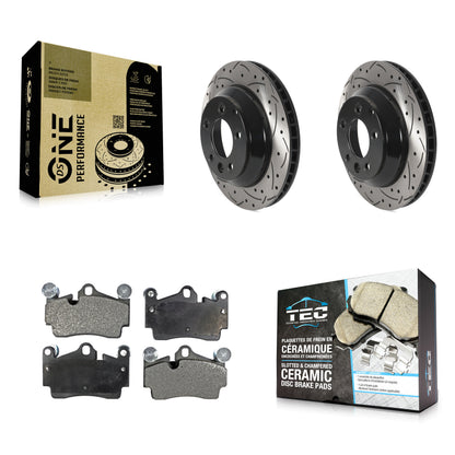 [Arrière] Kit de disque (percé rainuré revêtu) et plaquette (céramique) de frein pour Audi Q7 Porsche Cayenne Volkswagen Touareg KDT-100924