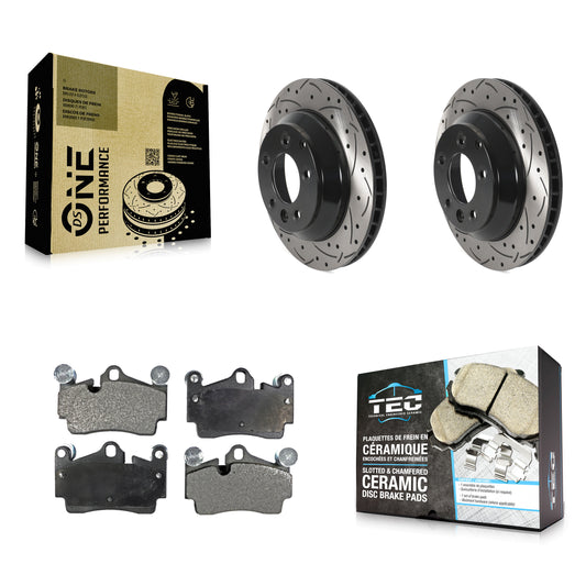 [Arrière] Kit de disque (percé rainuré revêtu) et plaquette (céramique) de frein pour Audi Q7 Porsche Cayenne Volkswagen Touareg KDT-100924