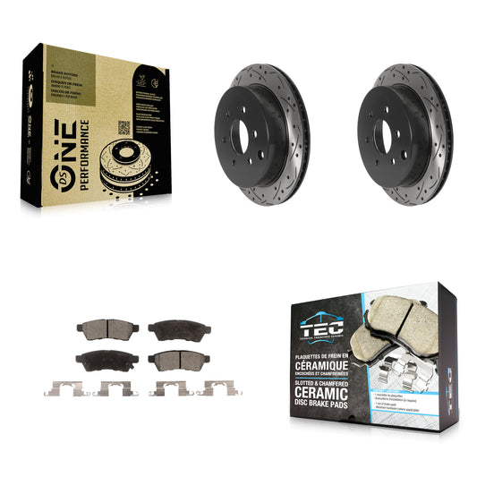 [Arrière] Kit de disque (percé rainuré revêtu) et plaquette (céramique) de frein pour Nissan Frontier Xterra Suzuki Equator KDT-100925