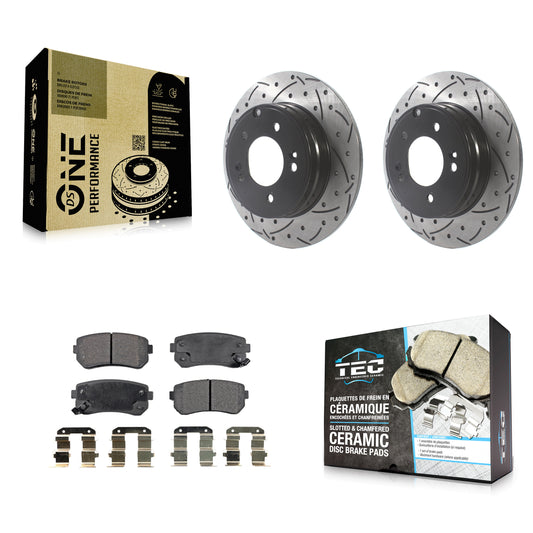 [Arrière] Kit de disque (percé rainuré revêtu) et plaquette (céramique) de frein pour Hyundai Sonata Tucson Kia Cadenza KDT-100927