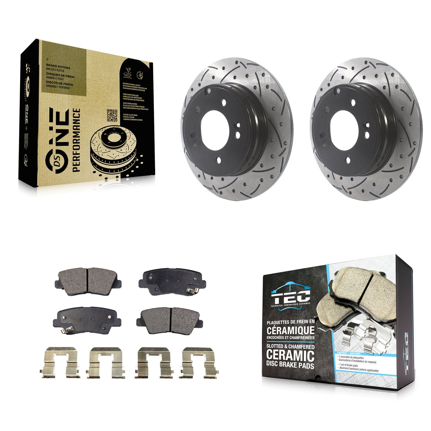 [Arrière] Kit de disque (percé rainuré revêtu) et plaquette (céramique) de frein pour Hyundai Sonata Kia Optima Azera KDT-100928