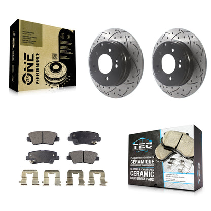 [Arrière] Kit de disque (percé rainuré revêtu) et plaquette (céramique) de frein pour Hyundai Sonata Kia Optima Azera KDT-100928