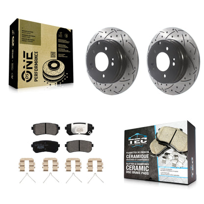 [Arrière] Kit de disque (percé rainuré revêtu) et plaquette (céramique) de frein pour Hyundai Sonata Kia Optima avec Manual Parking KDT-100929
