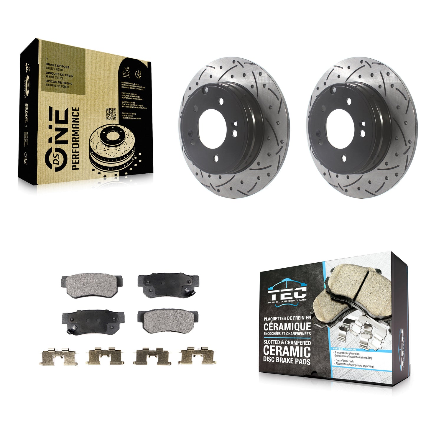 [Arrière] Kit de disque (percé rainuré revêtu) et plaquette (céramique) de frein pour Hyundai Sonata 3.3L KDT-100930
