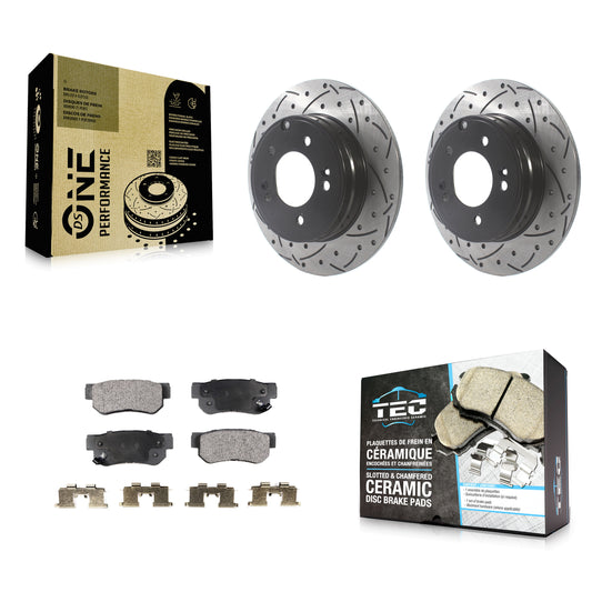 [Arrière] Kit de disque (percé rainuré revêtu) et plaquette (céramique) de frein pour Hyundai Sonata 3.3L KDT-100930