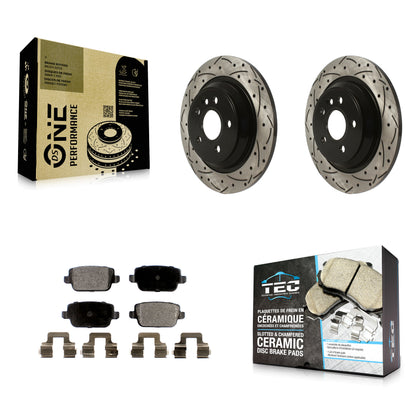 [Arrière] Kit de disque (percé rainuré revêtu) et plaquette (céramique) de frein pour 2008-2011 Volvo S80 FWD avec Electric Parking KDT-100933