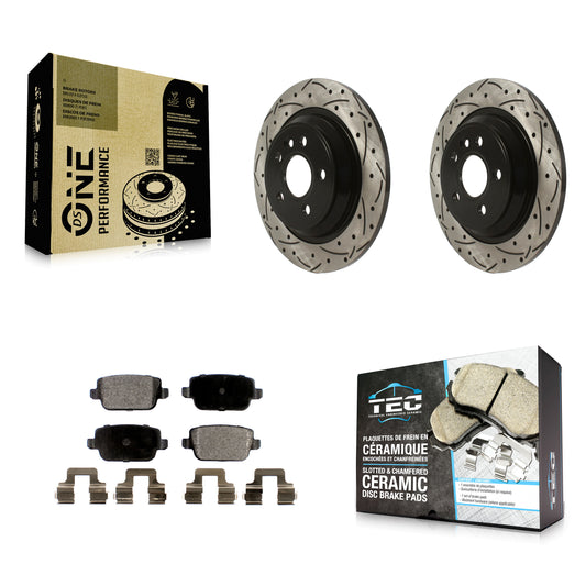 [Arrière] Kit de disque (percé rainuré revêtu) et plaquette (céramique) de frein pour 2008-2011 Volvo S80 FWD avec Electric Parking KDT-100933
