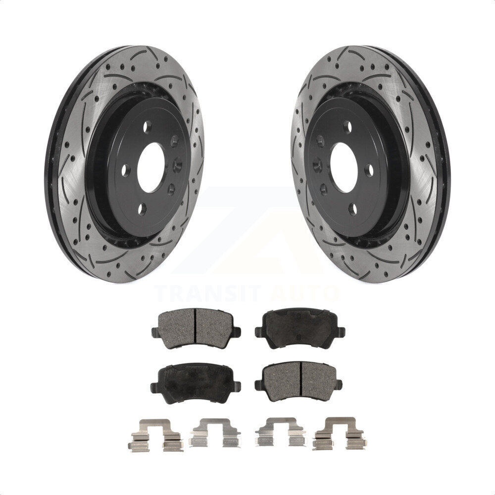 [Arrière] Kit de disque (percé rainuré revêtu) et plaquette (céramique) de frein pour Volvo S60 XC70 S80 V60 V70 avec Vented Rotor KDT-100934 par Transit Auto