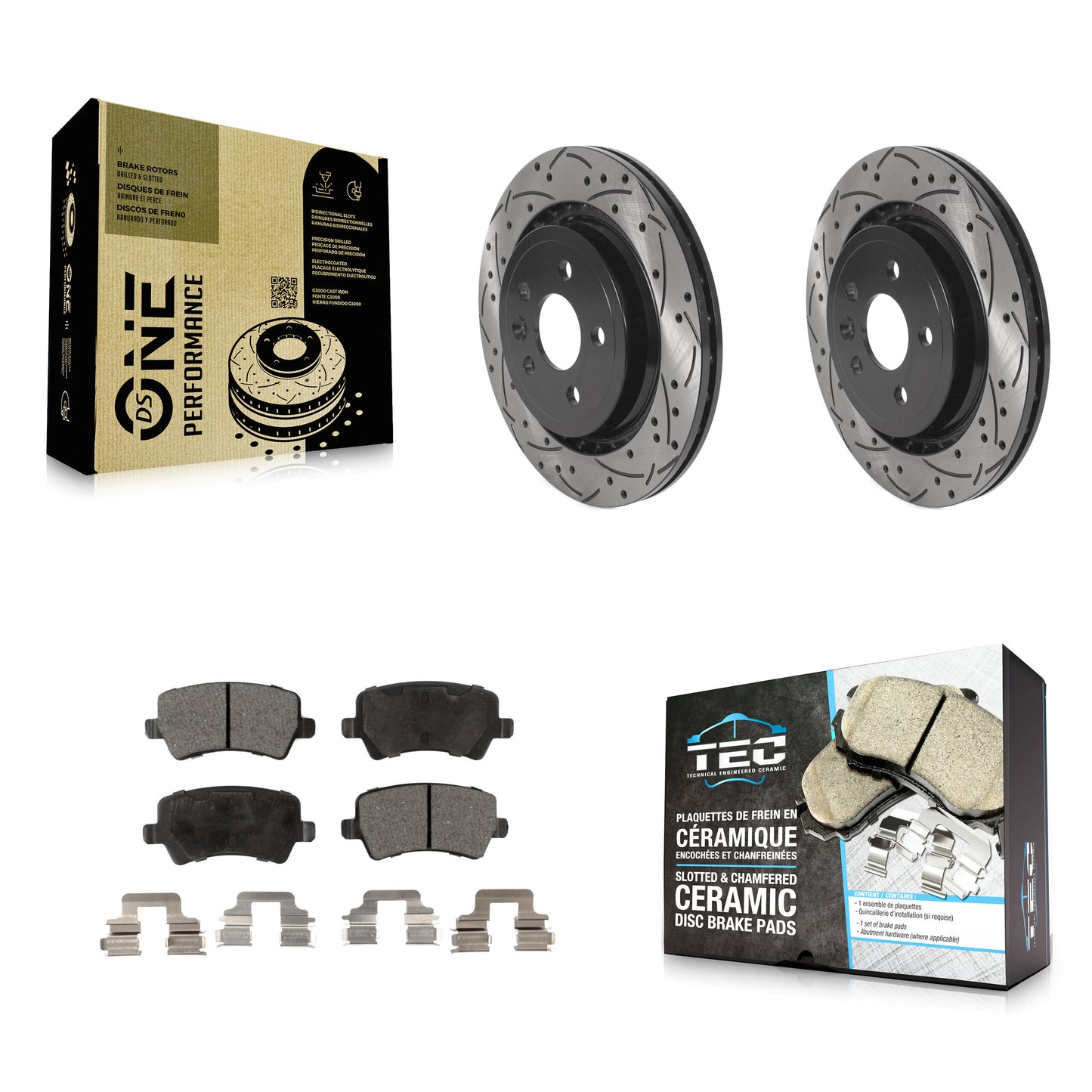 [Arrière] Kit de disque (percé rainuré revêtu) et plaquette (céramique) de frein pour Volvo S60 XC70 S80 V60 V70 avec Vented Rotor KDT-100934
