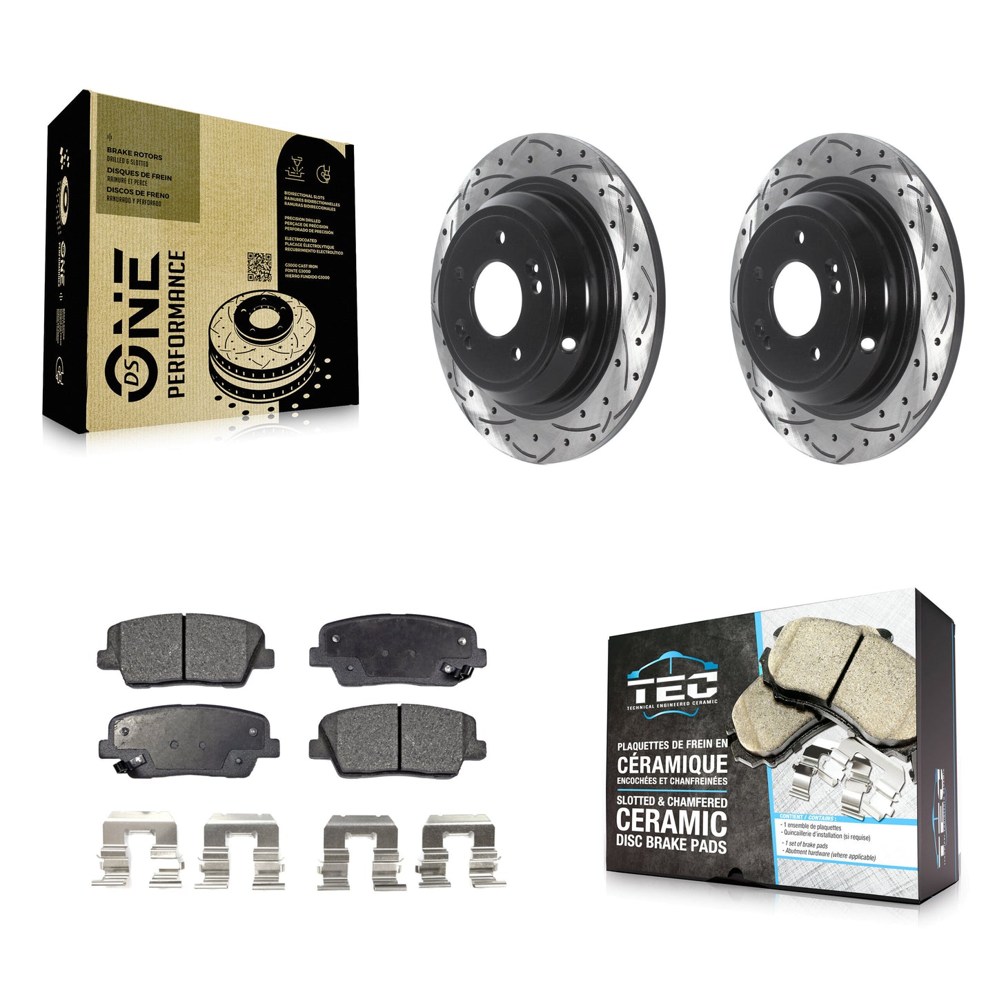 [Arrière] Kit de disque (percé rainuré revêtu) et plaquette (céramique) de frein pour Hyundai Genesis KDT-100935
