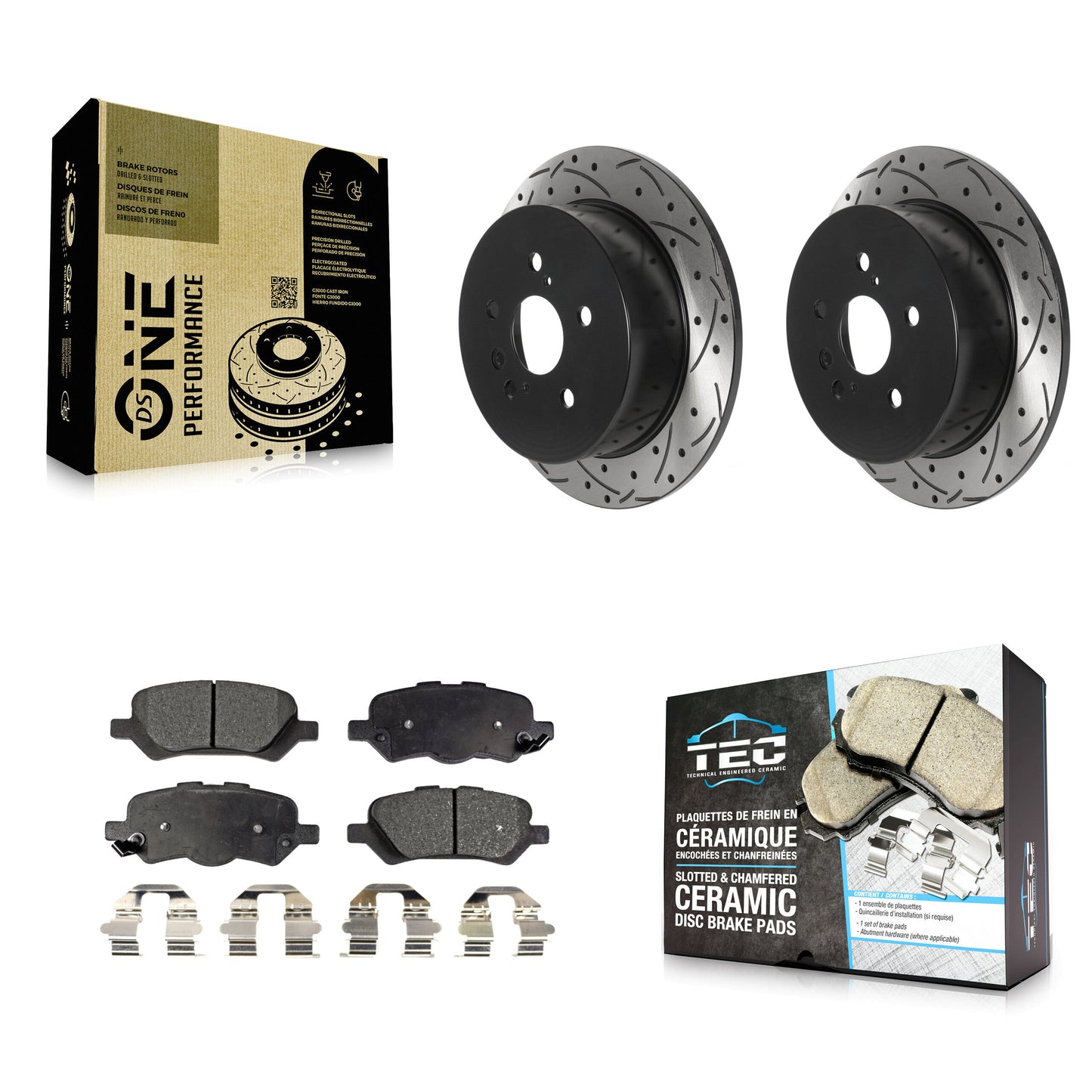 [Arrière] Kit de disque (percé rainuré revêtu) et plaquette (céramique) de frein pour 2009-2016 Toyota Venza KDT-100937