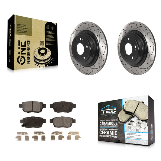 [Arrière] Kit de disque (percé rainuré revêtu) et plaquette (céramique) de frein pour 2009-2014 Acura TL KDT-100938