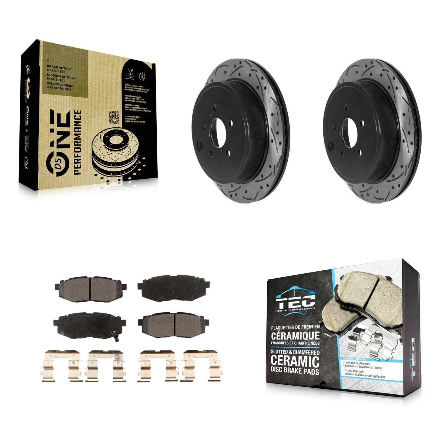 [Arrière] Kit de disque (percé rainuré revêtu) et plaquette (céramique) de frein pour Subaru Outback Legacy Scion FR-S BRZ Toyota 86 KDT-100939