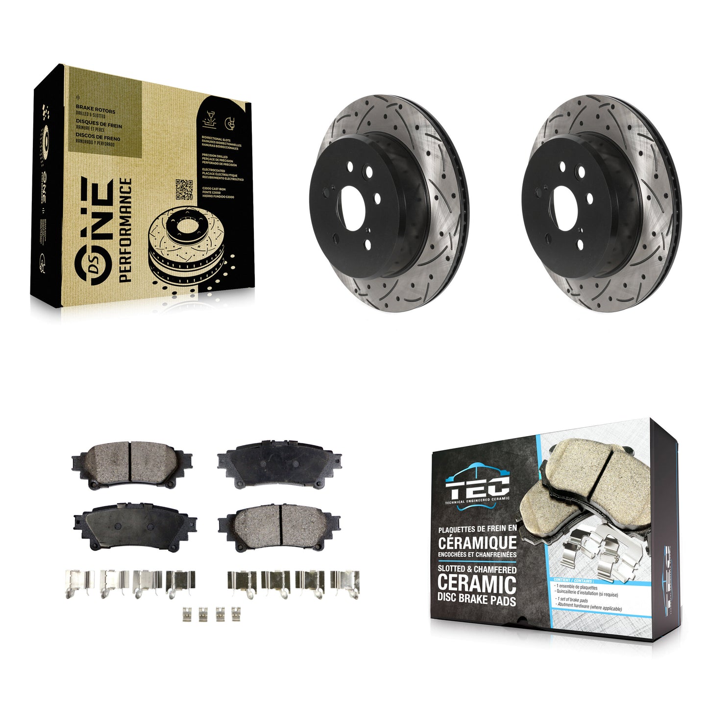 [Arrière] Kit de disque (percé rainuré revêtu) et plaquette (céramique) de frein pour Lexus GS350 IS300 IS200t IS350 RC350 RC300 RC200t GS300 GS200t GS450h KDT-100946