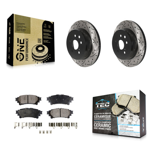 [Arrière] Kit de disque (percé rainuré revêtu) et plaquette (céramique) de frein pour Lexus GS350 IS300 IS200t IS350 RC350 RC300 RC200t GS300 GS200t GS450h KDT-100946