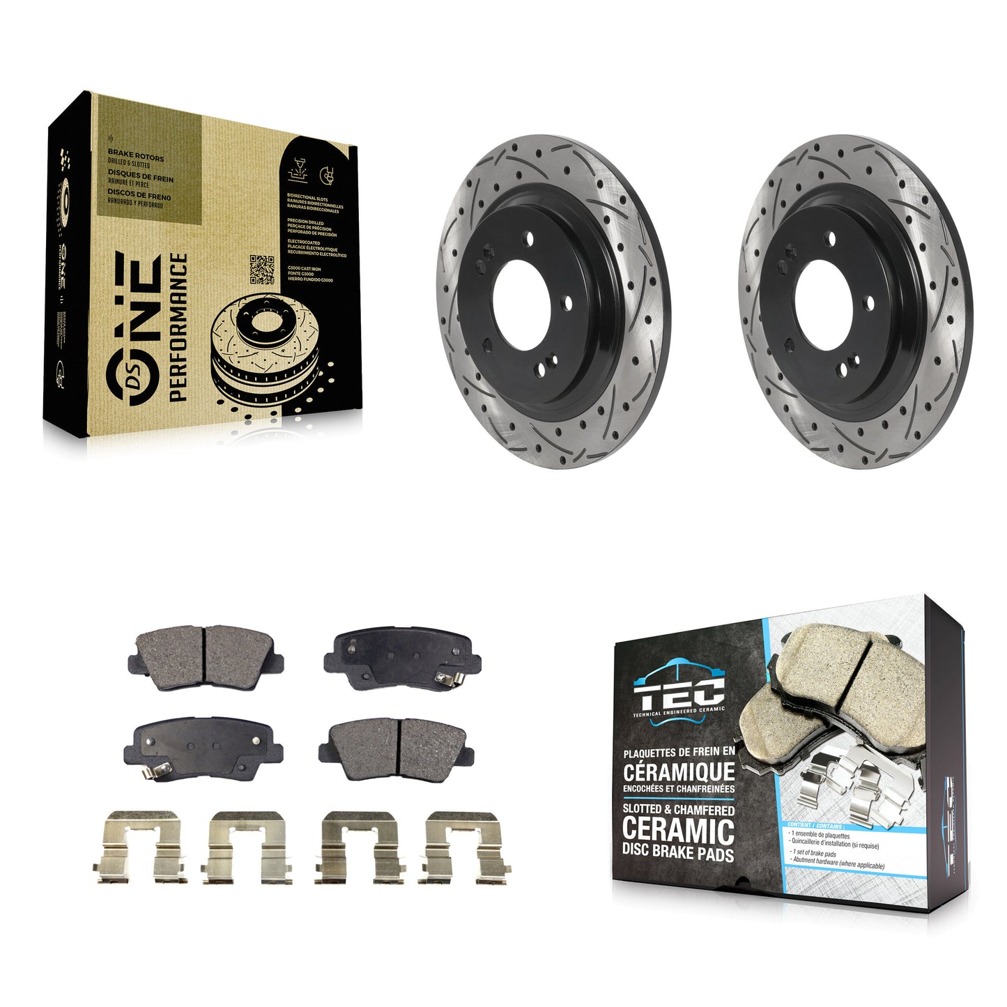 [Arrière] Kit de disque (percé rainuré revêtu) et plaquette (céramique) de frein pour Hyundai Sonata Azera KDT-100948