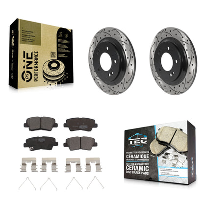 [Arrière] Kit de disque (percé rainuré revêtu) et plaquette (céramique) de frein pour Hyundai Sonata Kia Optima Elantra GT Soul EV Forte Forte5 KDT-100951
